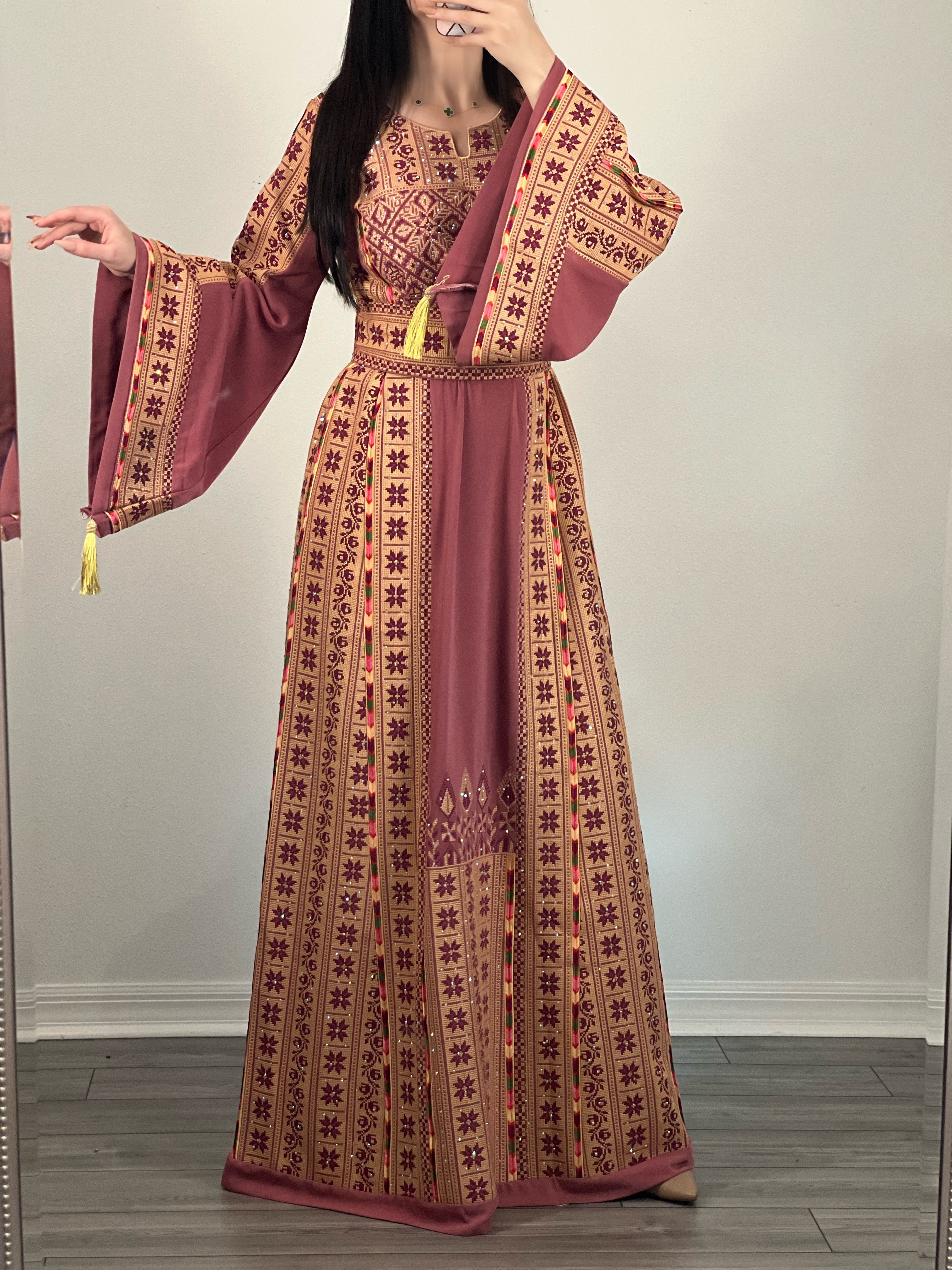 Pink Traditional Embroidered Palestinian Fellahi Thobe