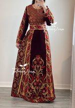 Load image into Gallery viewer, Maroon Stunning Velvet Thoub With Removable Skirt
