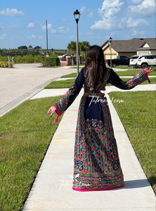 Elegant Blue/Pink Embroidery with Stone Thobe