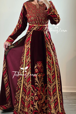Load image into Gallery viewer, Maroon Stunning Velvet Thoub With Removable Skirt
