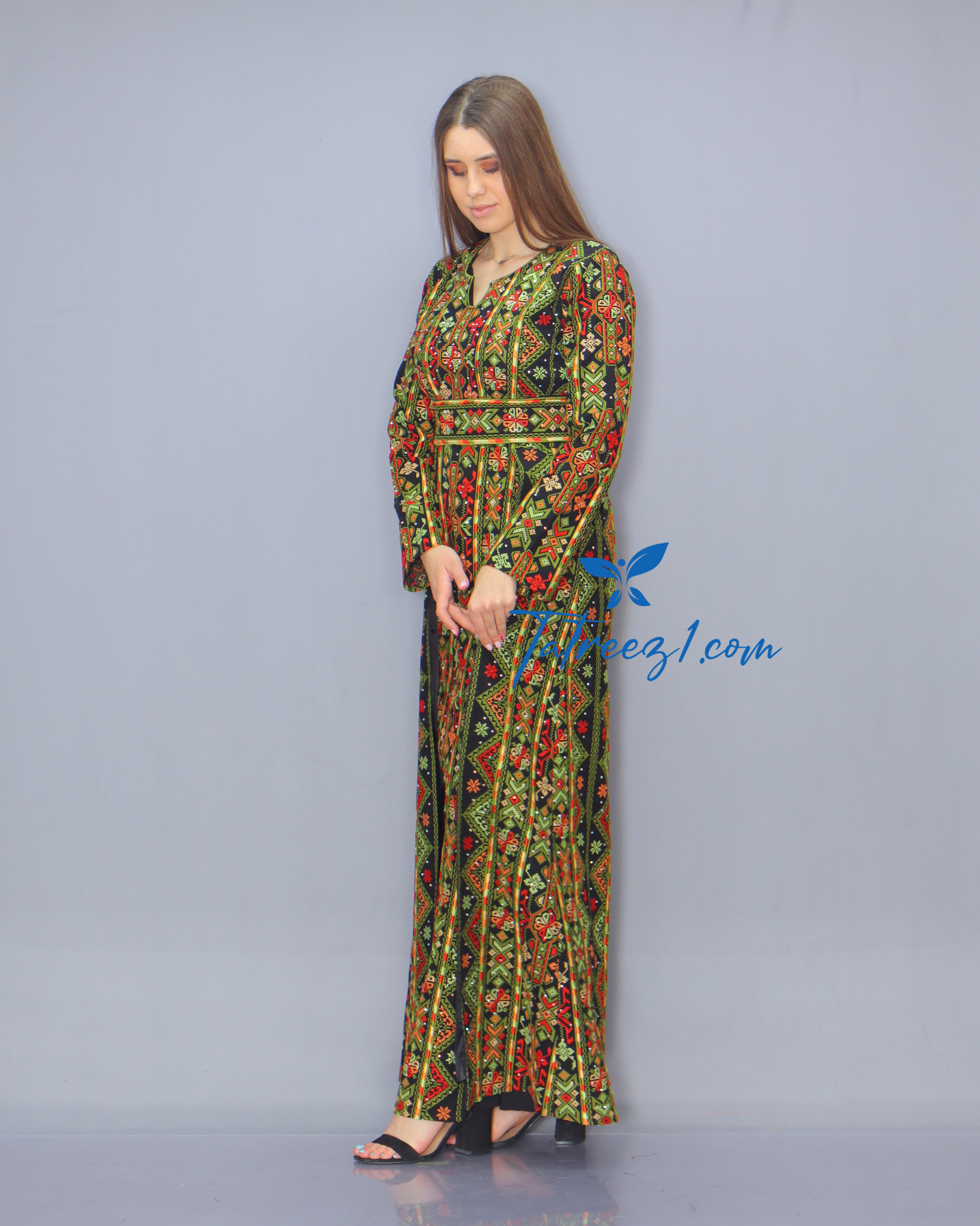 Green Color Fully Embroidery  Thoub Skirt Attached