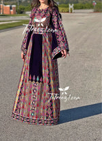 Load image into Gallery viewer, Stunning Purple Thoub Multicolored Embroidery Elegant Velvet Palestinian Thoub
