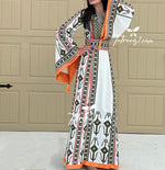 Load image into Gallery viewer, Green Embroidery Qasab Thoub  Wide Sleeve Elegant with Reversible Belt
