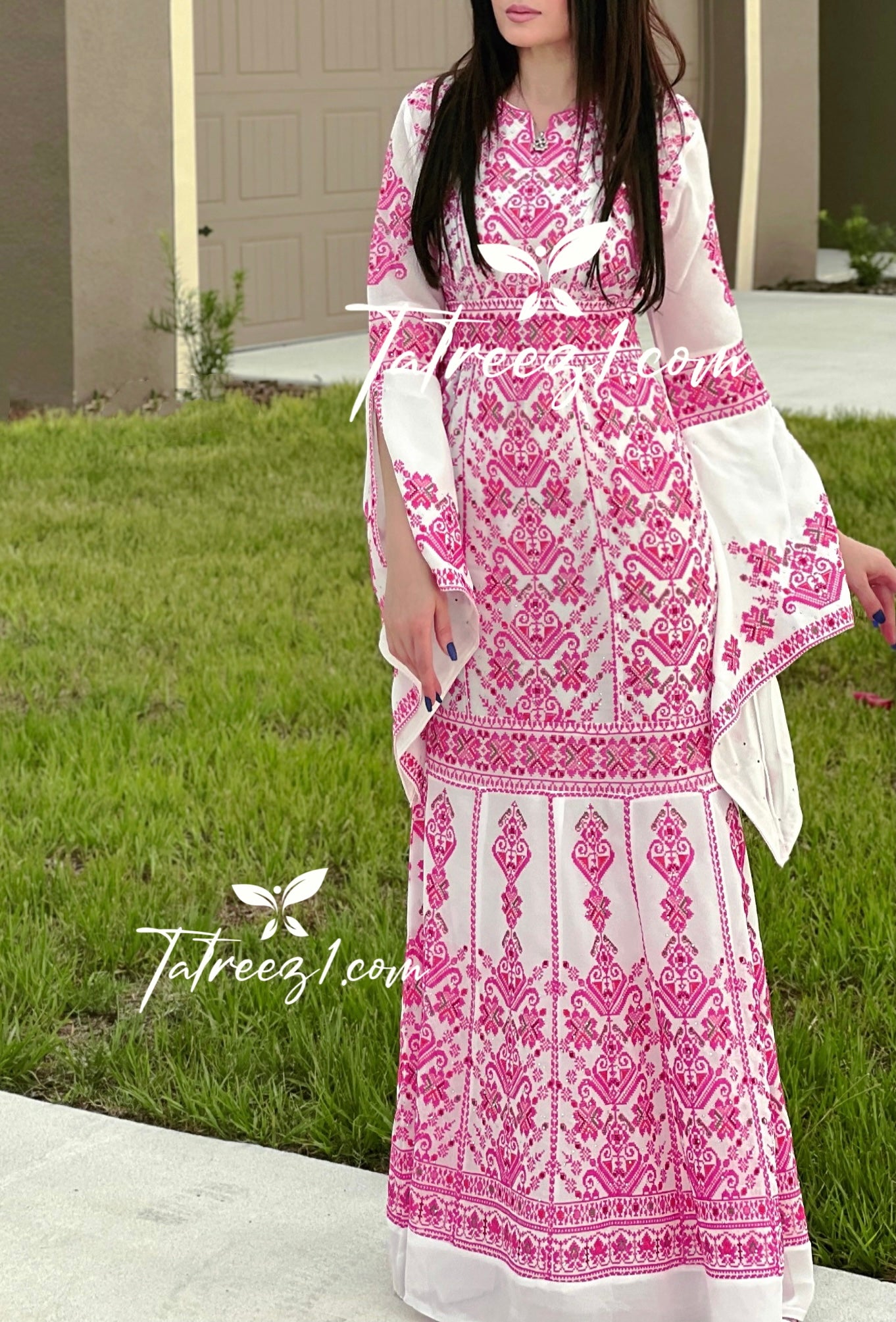 Miss Princess With Pink Embroidery Long Thoub Dress