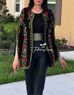 Charger l&#39;image dans la galerie, Stunning Long Jacket Red Flowers Embroidery
