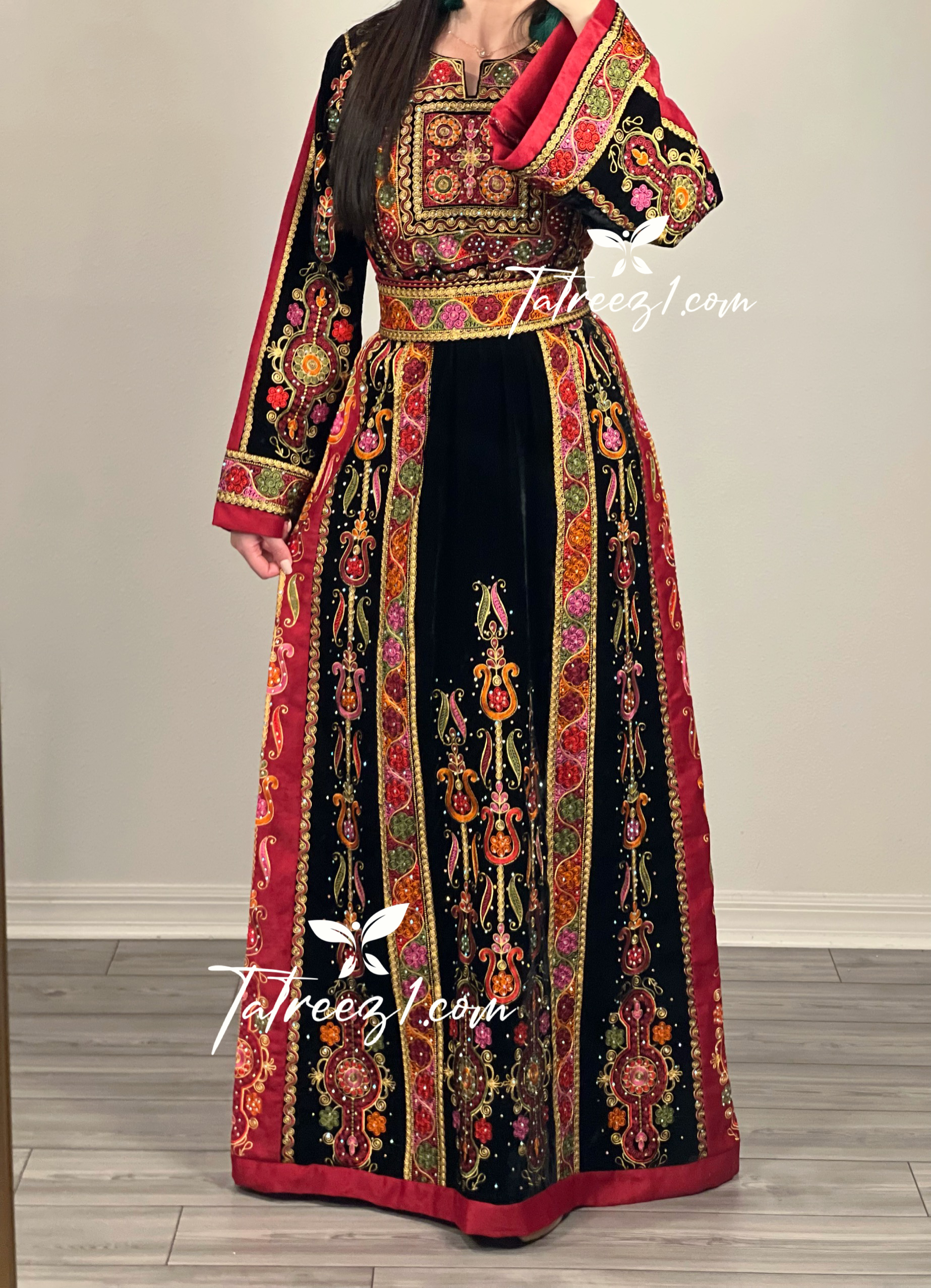 Black Velvet Malacca  Embroidered Palestinian Fellahi Thobe