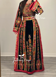 Black Velvet Malacca Red Embroidered Palestinian Fellahi Thobe