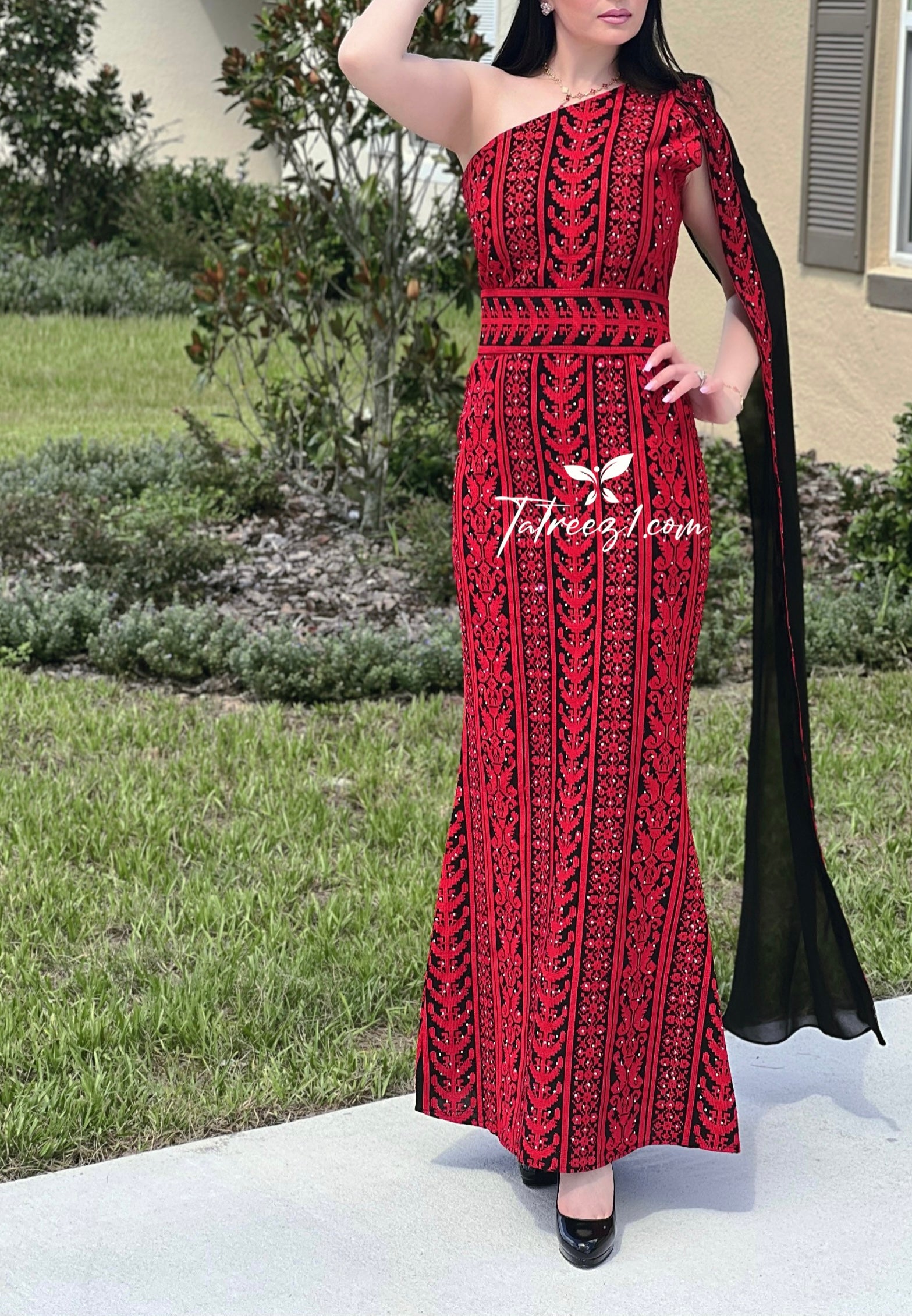 Stunning Red Carpet One Shoulder Fully Embroidery Long Dress