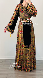 Load image into Gallery viewer, New Collections Gold Embroidery Elegant Velvet Palestinian Thoub
