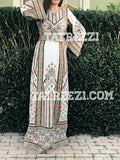 Green/White Traditional Kashmir Embroidered Palestinian Fellahi Thobe