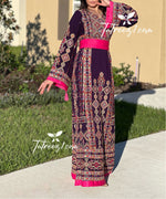 Load image into Gallery viewer, Purple With Reversible Belt Embroidered Palestinian Fellahi Thobe
