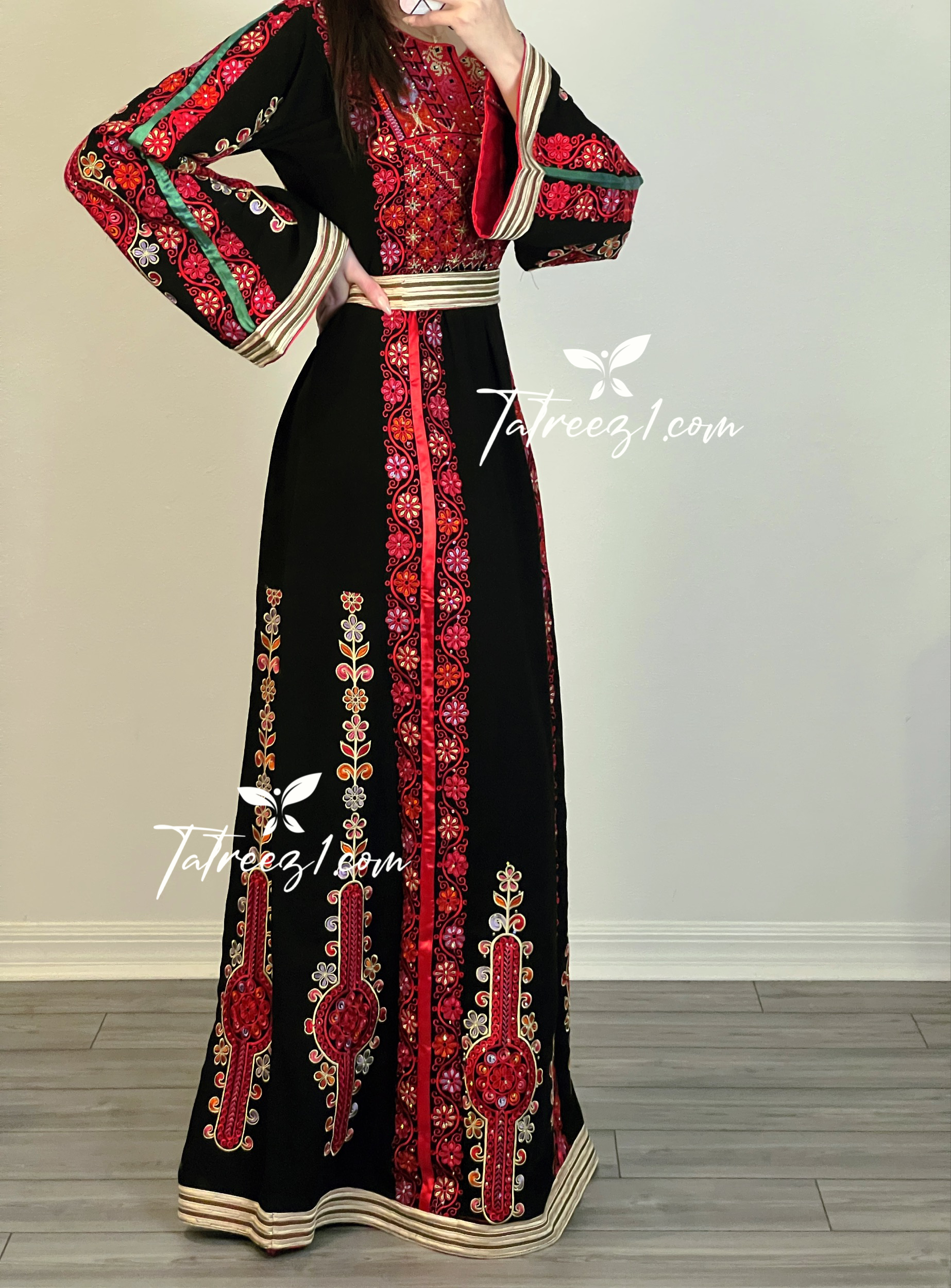 Red & Black Stylish Beautiful Palestinian Embroidery