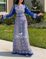 Charger l&#39;image dans la galerie, Blue Fully Embroidered  Thoub Dress with Reversible Belt
