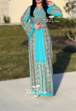 Charger l&#39;image dans la galerie, Stunning Turquoise Embroidery Traditional Long Thoub
