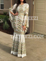 Load image into Gallery viewer, Miss Princess Off White With Green Embroidery Long Thoub Dress
