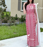 Load image into Gallery viewer, White &amp; Red Stunning  One Shoulder Fully Embroidery Long Dress
