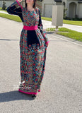Elegant Blue/Pink Embroidery with Stone Thobe
