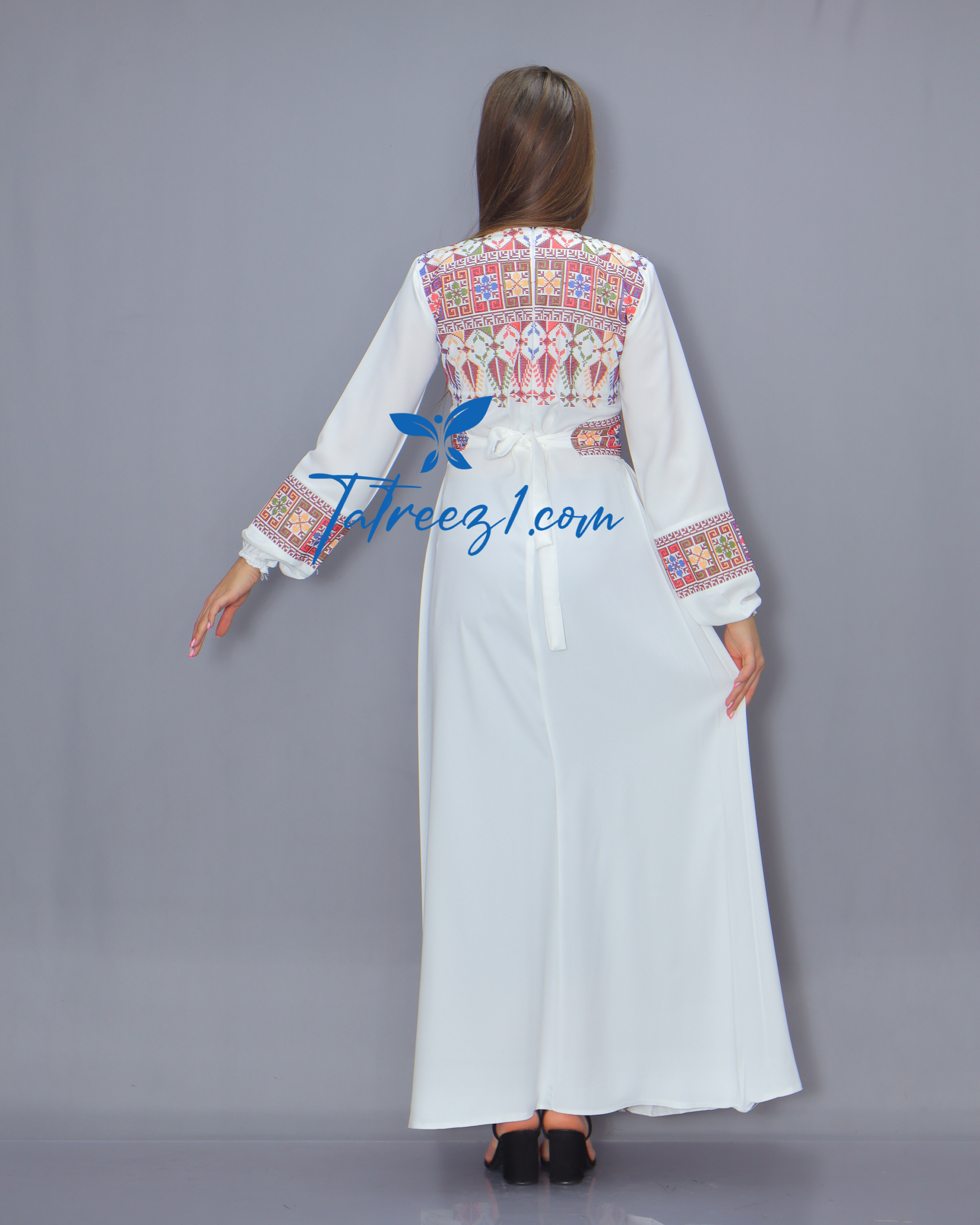 Colorful Simple Modest Embroidered Long Dress