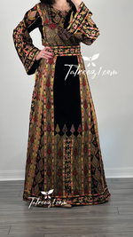 Load image into Gallery viewer, New Collections Gold Embroidery Elegant Velvet Palestinian Thoub
