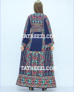 Multicolor Blue Embroidered Jordanian Palestinian Thoub Dress