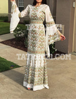 Load image into Gallery viewer, Miss Princess Off White With Green Embroidery Long Thoub Dress
