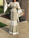 Miss Princess Off White With Green Embroidery Long Thoub Dress