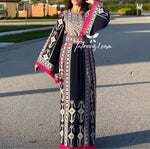 Load image into Gallery viewer, Navy Embroidery Qasab Thoub  Wide Sleeve Elegant with Reversible Belt
