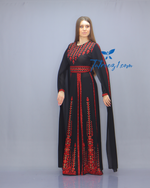 Load image into Gallery viewer, Black &amp; Red Modest Embroidered Long Dress
