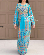 Load image into Gallery viewer, Turquoise Traditional Embroidery Thoub Stone Wide Sleeve Elegant
