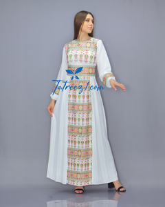 Green Simple Modest Embroidered Long Dress