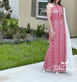 Load image into Gallery viewer, White &amp; Red Stunning  One Shoulder Fully Embroidery Long Dress
