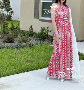 White & Red Stunning  One Shoulder Fully Embroidery Long Dress