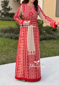 Cappuccino Multicolor Delicate Malacca with Kashmir Stone Embroidery Thobe with Reversible Belt