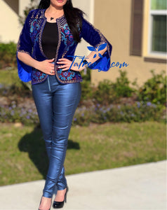 Velvet Royal Blue Short jacket Embroidery with brilliant hues