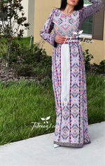 Load image into Gallery viewer, Purple Embroidery Stunning Kashmir Sleeve with Reversible Belt Stone Thobe
