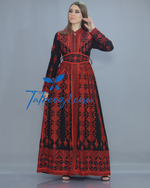 Load image into Gallery viewer, Red Embroidery Stone Caftan Long Maxi Dress
