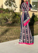 Load image into Gallery viewer, Navy Embroidery Qasab Thoub  Wide Sleeve Elegant with Reversible Belt
