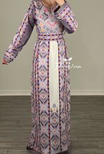 Load image into Gallery viewer, Purple Embroidery Stunning Kashmir Sleeve with Reversible Belt Stone Thobe
