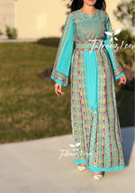 Charger l&#39;image dans la galerie, Stunning Turquoise Embroidery Traditional Long Thoub
