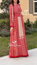 Load image into Gallery viewer, Cappuccino Multicolor Delicate Malacca with Kashmir Stone Embroidery Thobe with Reversible Belt
