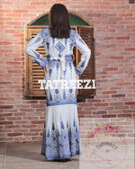 Load image into Gallery viewer, Elegant Stone Embroidery With Blue &amp; White Long Maxi Dress
