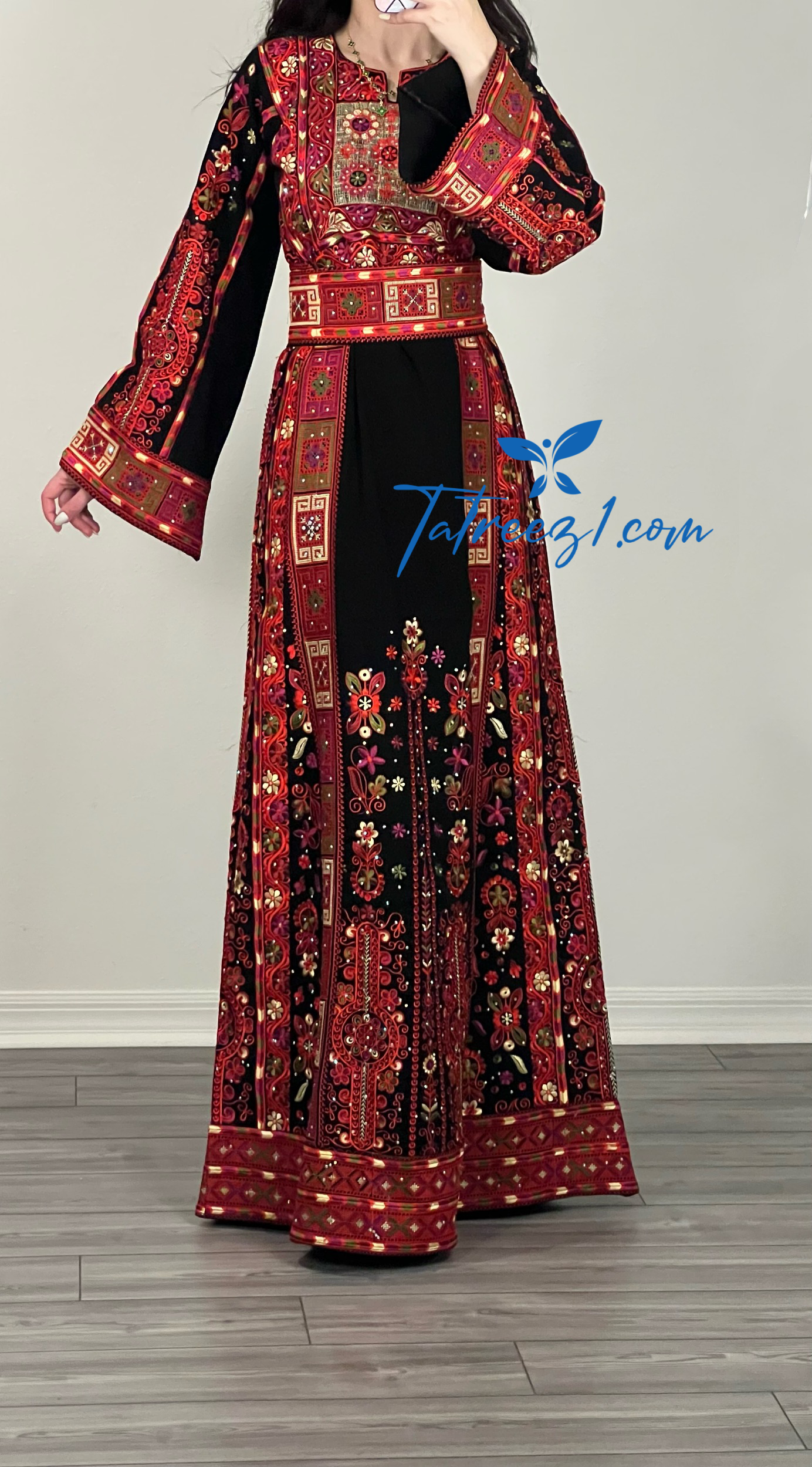 Velvet Red/Black Malakh High Quality Stone Embroidery Thobe