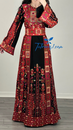 Charger l&#39;image dans la galerie, Velvet Red/Black Malakh High Quality Stone Embroidery Thobe
