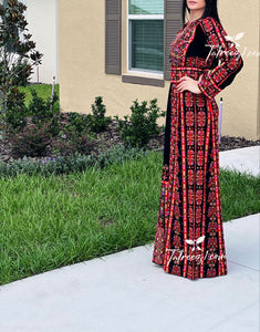 Red Tatreez Stunning Traditional Embroidered Palestinian Fellahi Thobe