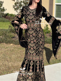 Black Luxury Mermaid Gold Embroidery Velvet Thoub