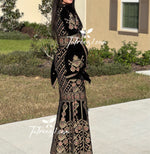 Load image into Gallery viewer, Black Luxury Mermaid Gold Embroidery Velvet Thoub
