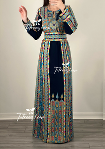 Navy Delicate Malacca with Stone Embroidery Thobe