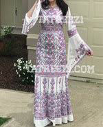 Load image into Gallery viewer, Miss Princess Off White With Purple Embroidery Long Thoub Dress
