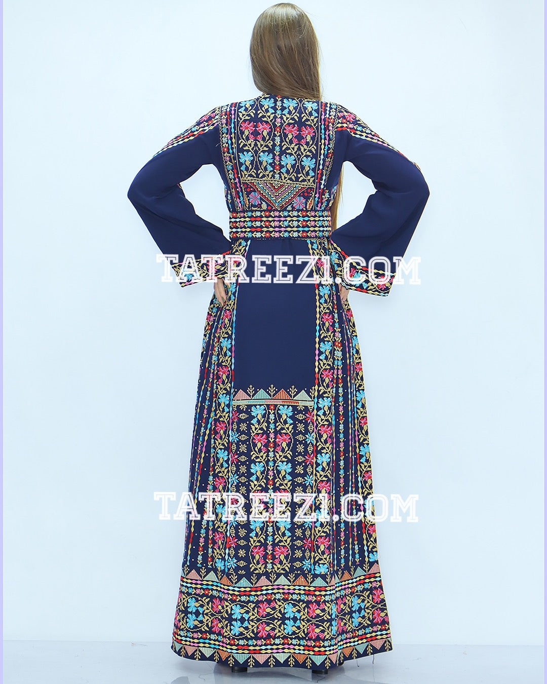 Multicolor Blue Embroidered Jordanian Palestinian Thoub Dress