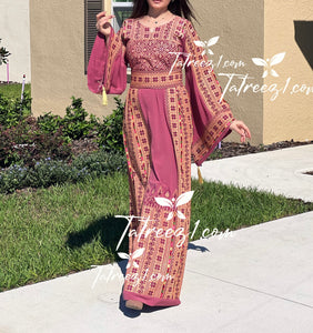 Pink Traditional Embroidered Palestinian Fellahi Thobe